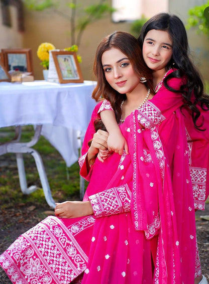 Hot pink Mommy & Me Sharara Set