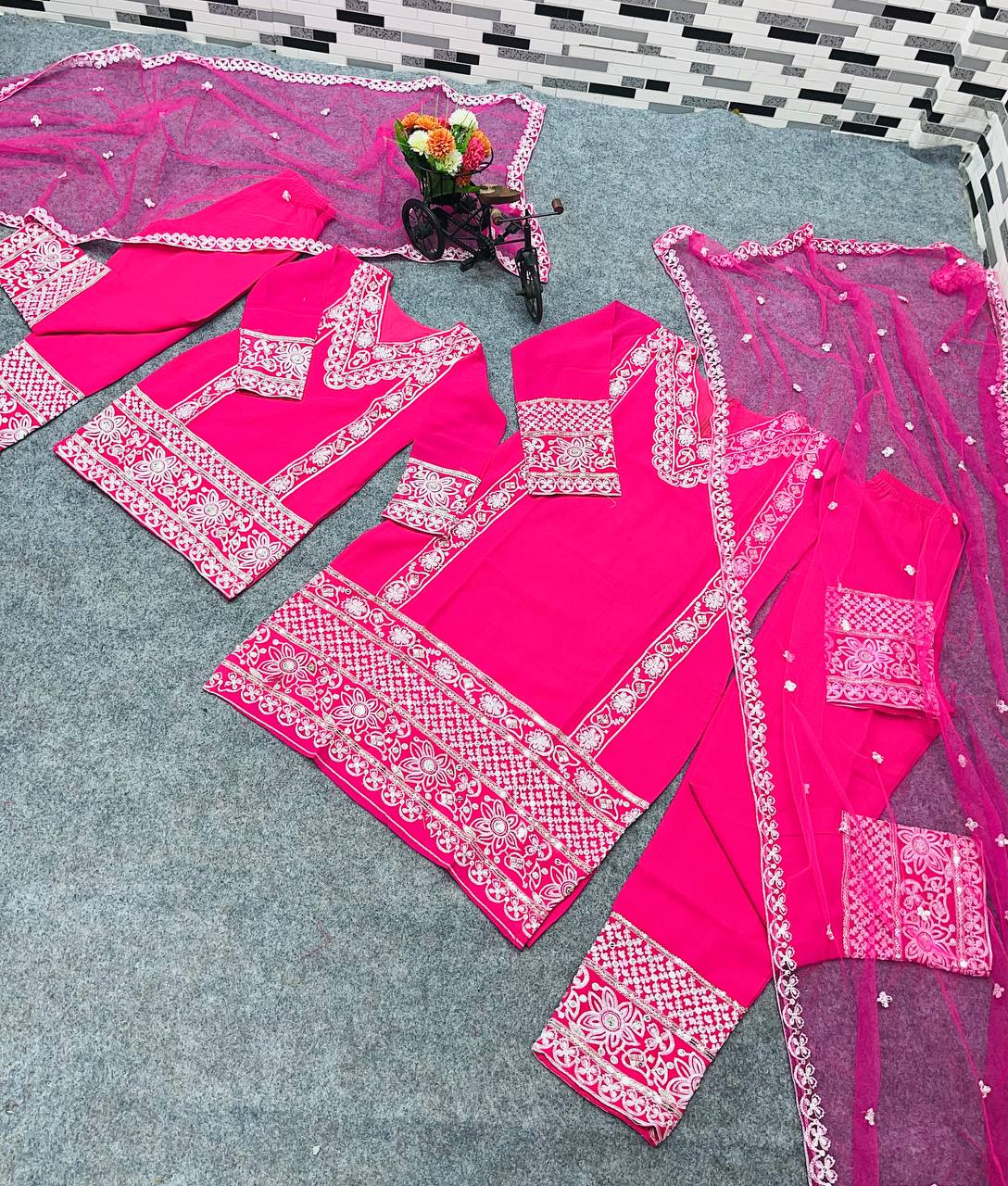 Hot pink Mommy & Me Sharara Set