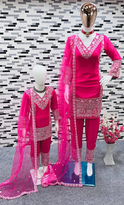 Hot pink Mommy & Me Sharara Set