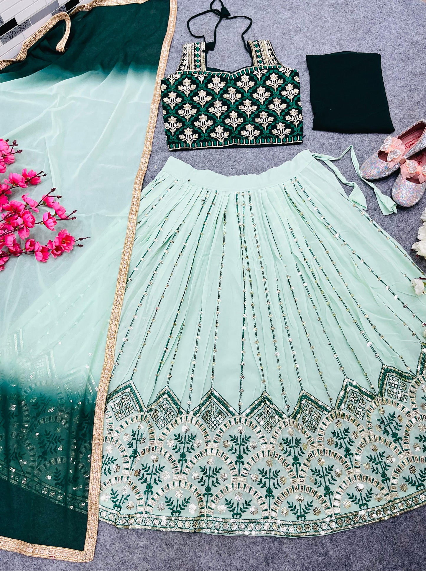 Royal Lengha choli in Blue or Green