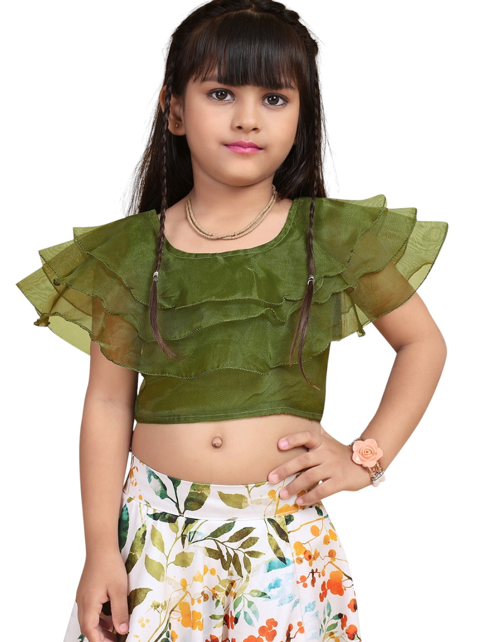 Green & White Leaf Print Lehenga choli