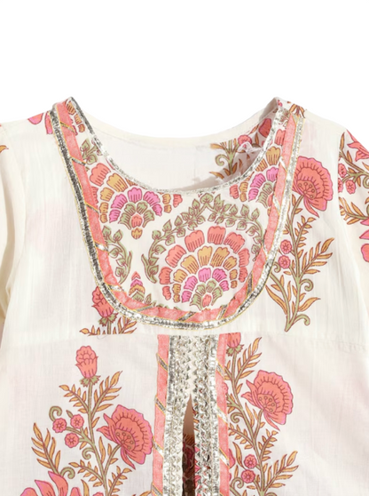 Cream Floral Empire Pure Cotton Kurti with Sharara