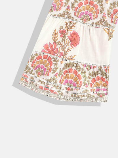 Cream Floral Empire Pure Cotton Kurti with Sharara