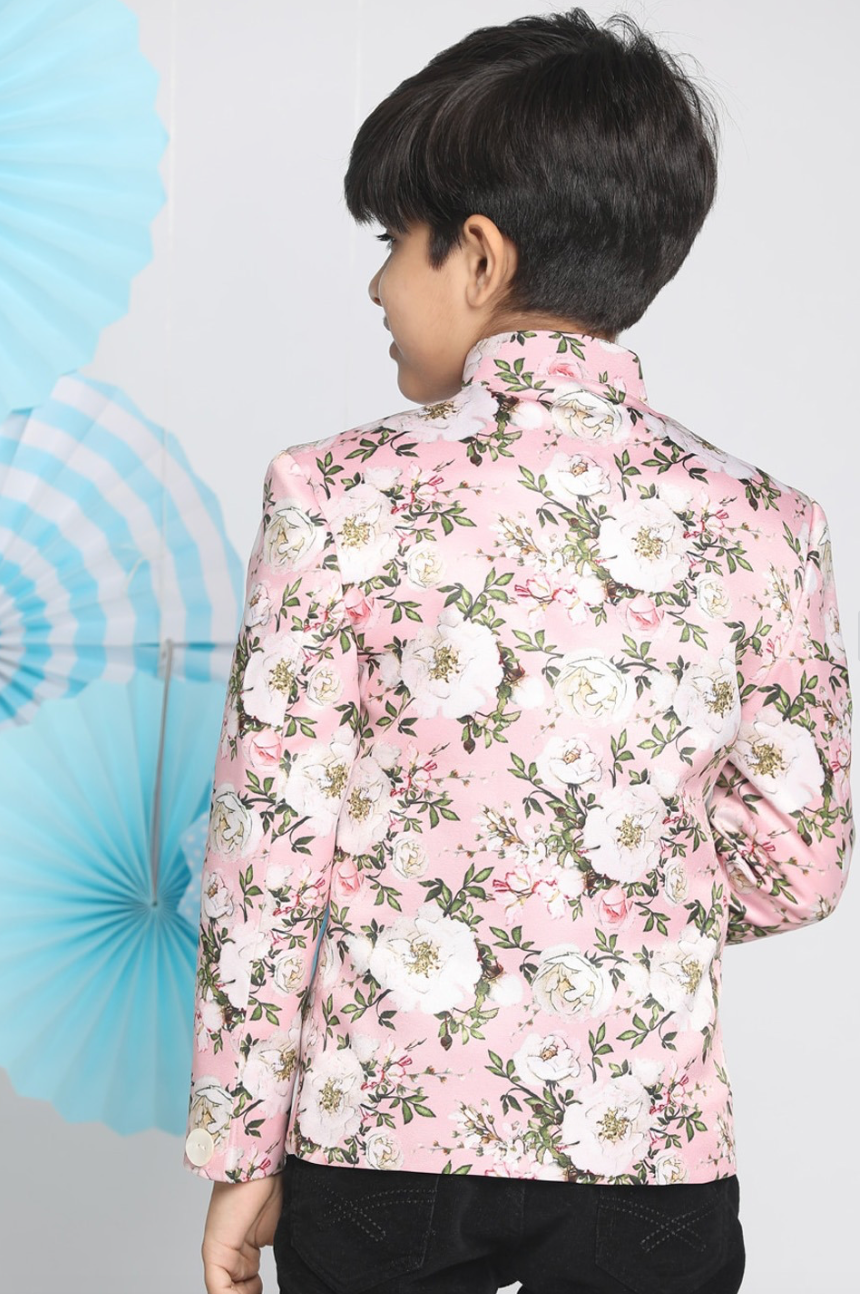 Pink & White Floral Slim-Fit Jodhpuri Blazer