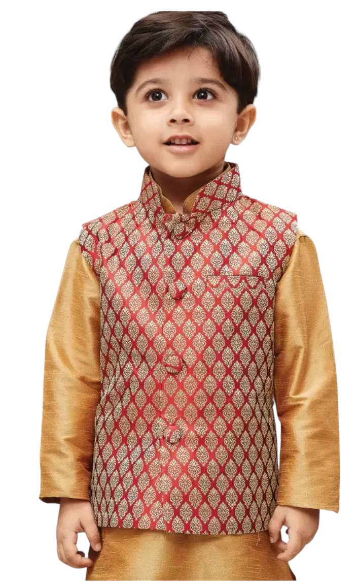 Maroon & Gold Festive Silk Nehru Jacket