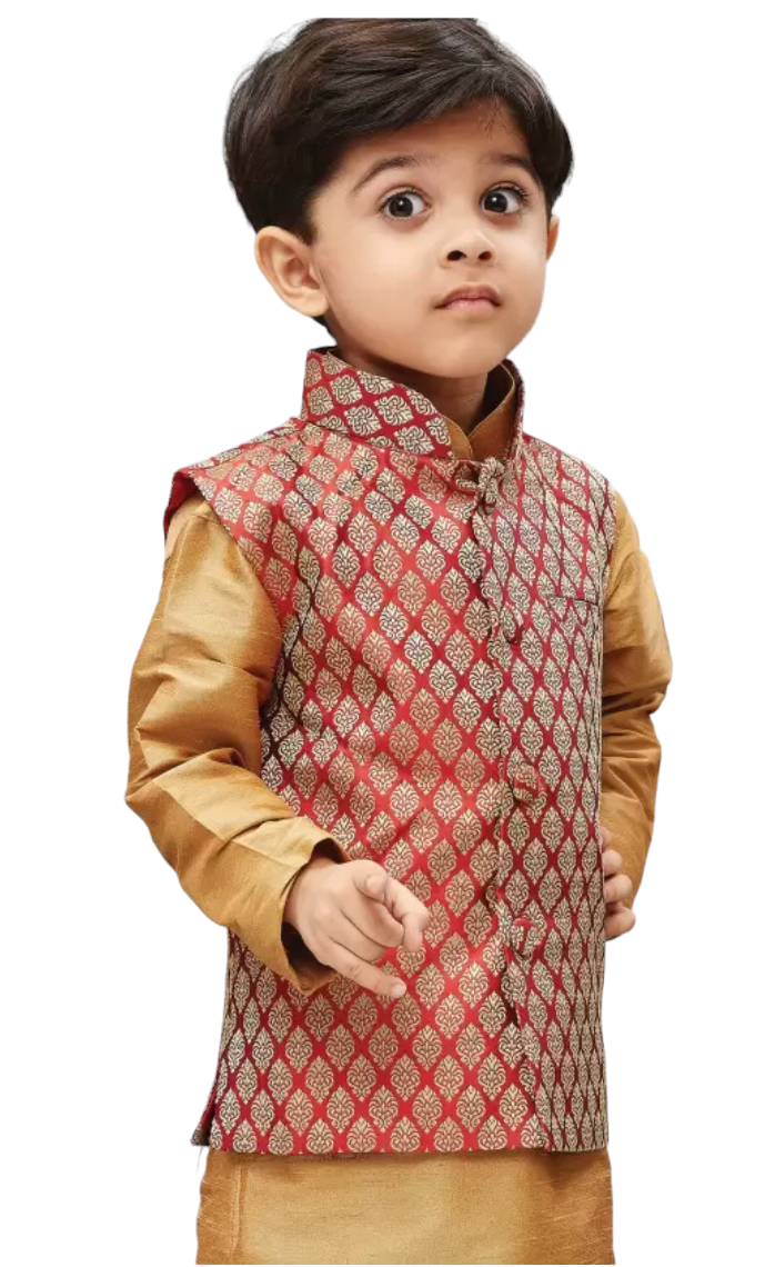 Maroon & Gold Festive Silk Nehru Jacket