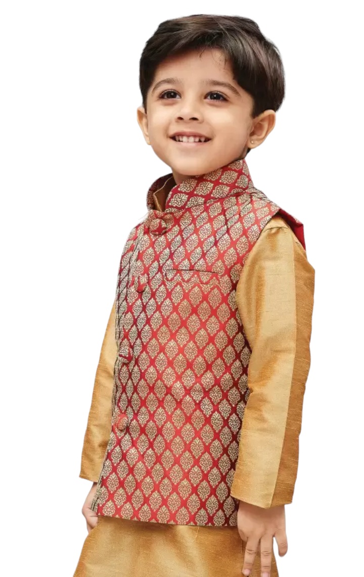 Maroon & Gold Festive Silk Nehru Jacket