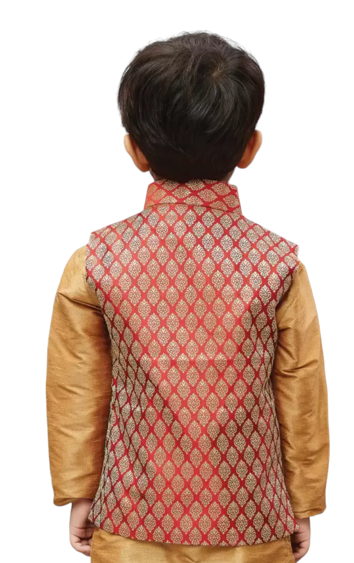 Maroon & Gold Festive Silk Nehru Jacket