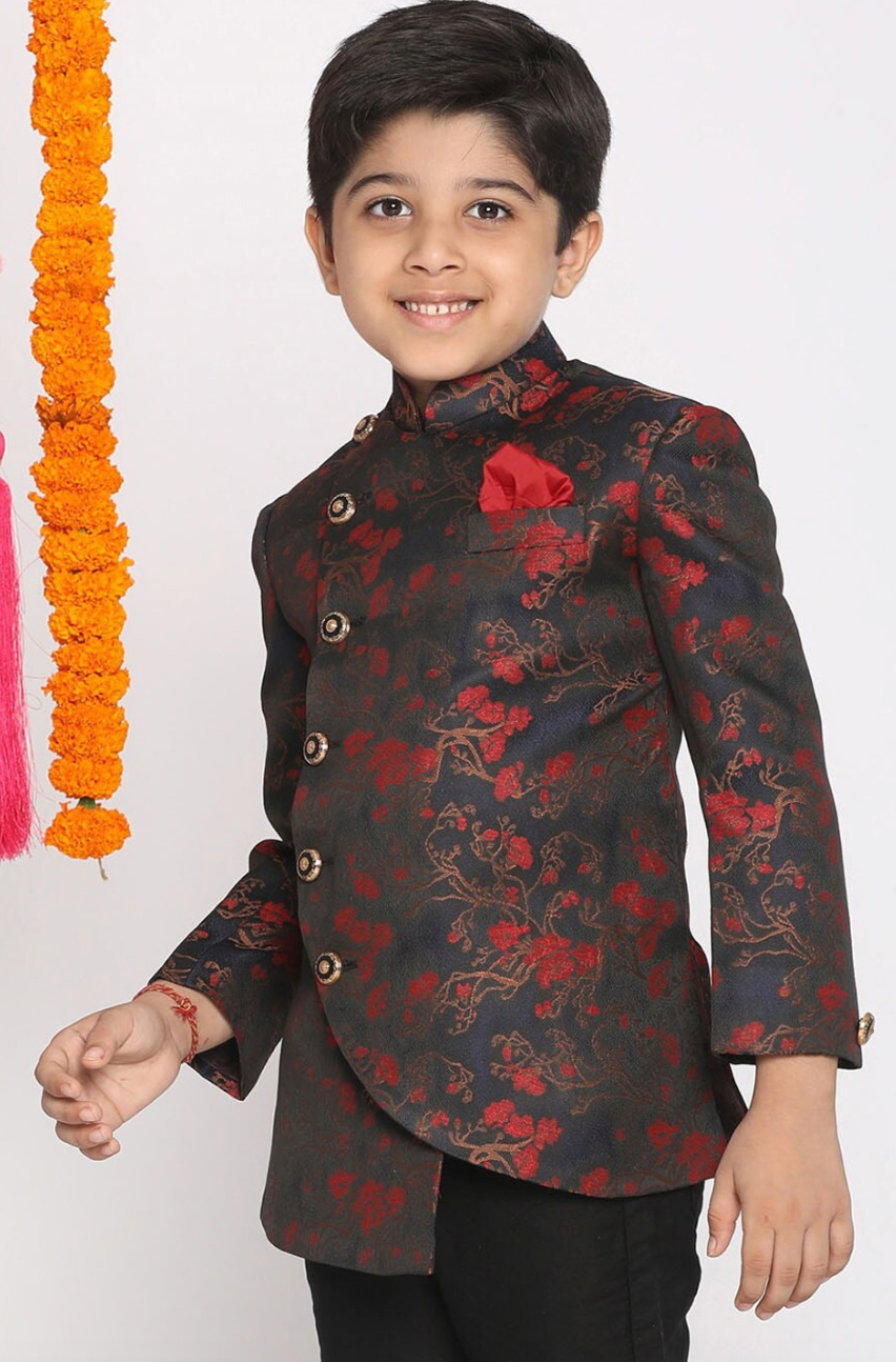 Maroonn & Navy Silk Jodhpuri Suit