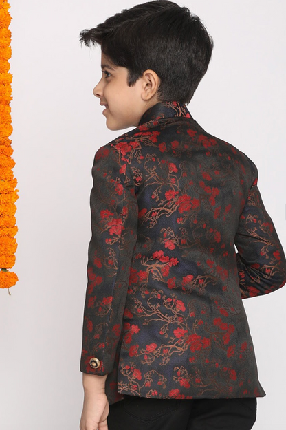 Maroonn & Navy Silk Jodhpuri Suit