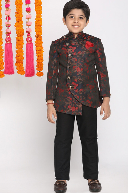 Maroonn & Navy Silk Jodhpuri Suit