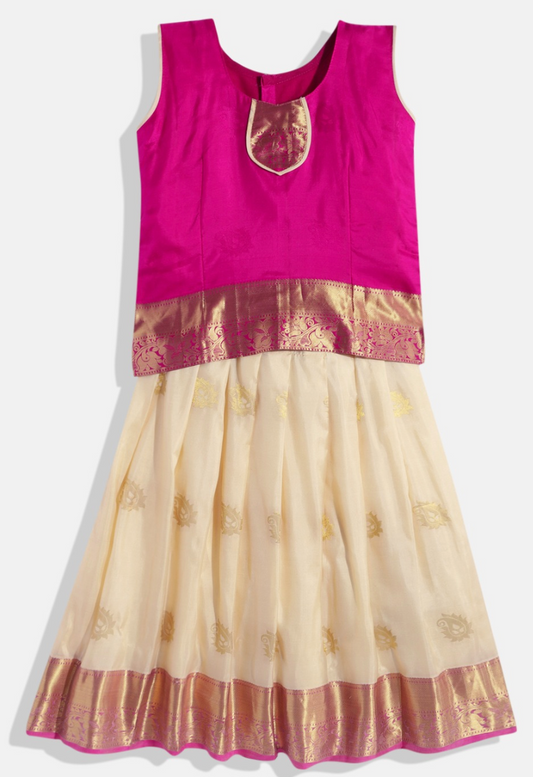 Pink & Cream Pavadai Set