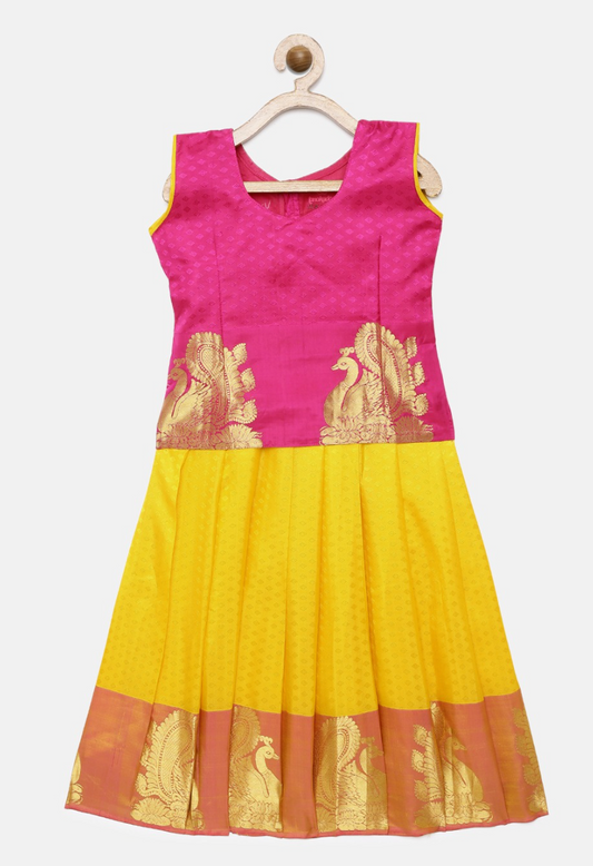 Pink & Yellow Pavadai Set